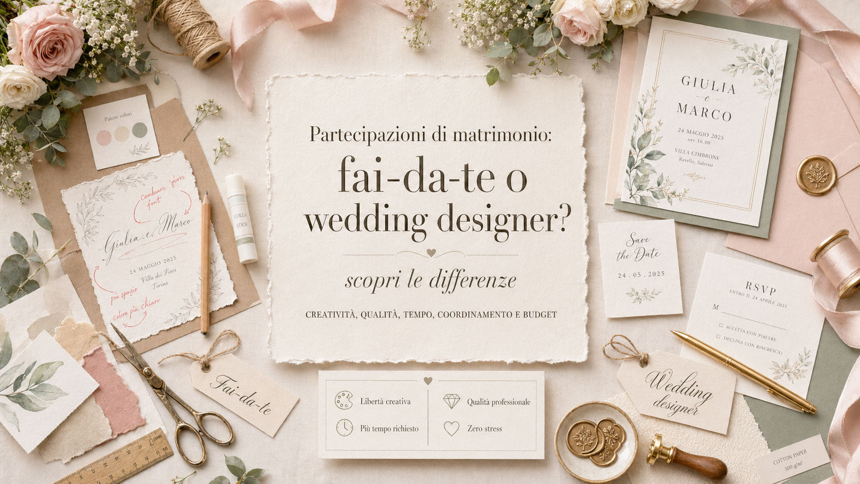 Partecipazioni di matrimonio: meglio il fai-da-te o un wedding designer? Scopri le differenze